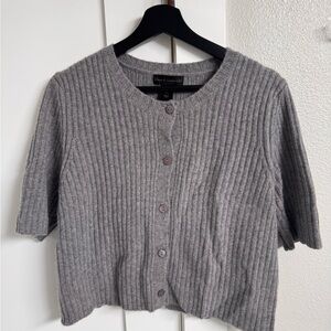 House of Harlow 1960 Gray Ribbed Short-Sleeve Button Cardigan